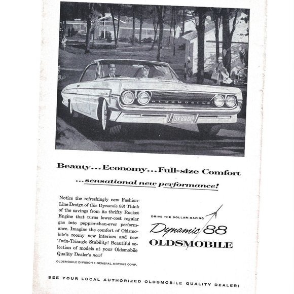 Dynamic 88 Oldsmobile Rocket Engine 1960s Vintage Print Ad 9 inch - Picture 1 of 2